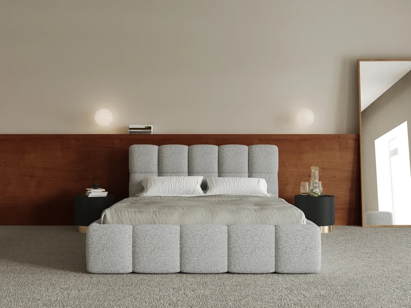 Gepolstertes Bett 160x200 cm Cloudy hellgrau, Geflecht, Holzlattenrost