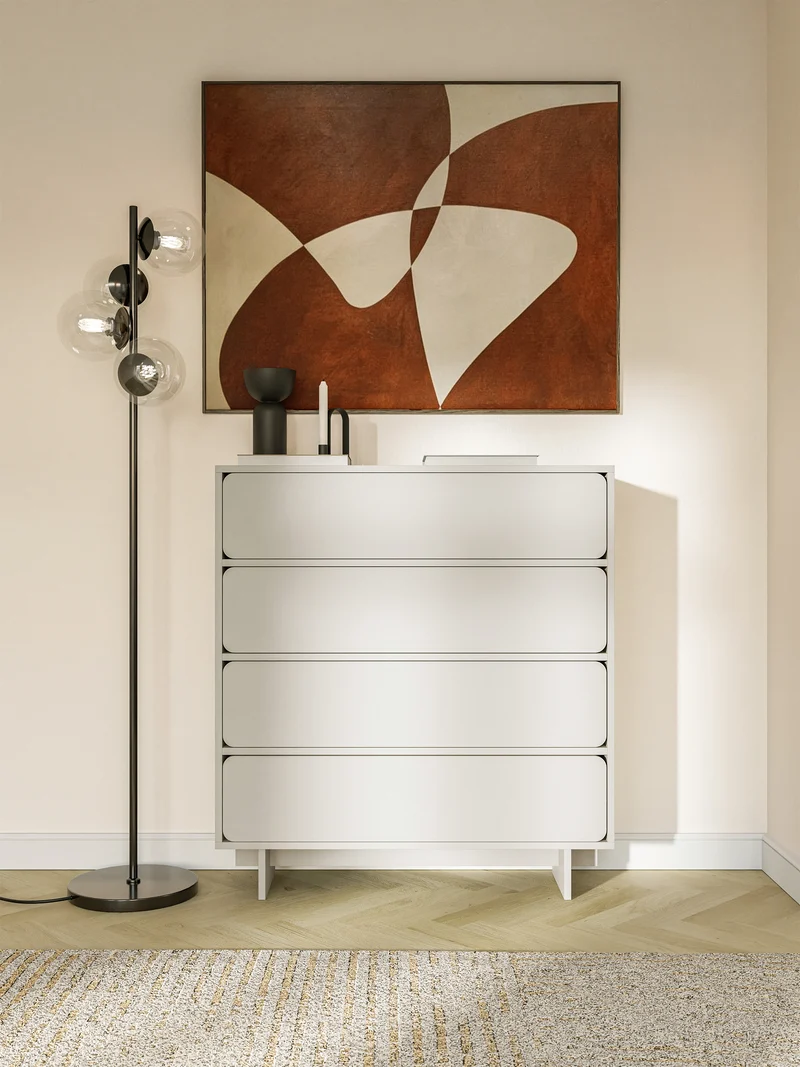Kommode Wuwu mit drei Schubladen, 101 cm, grau-beige