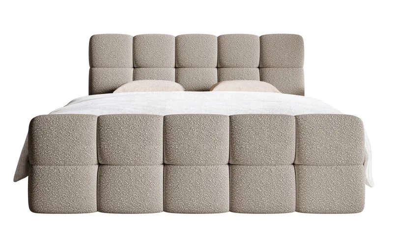 Kontinentalbett 140x200 cm Cloudy mit Stauraum und Topper, grau-beige Bouclé