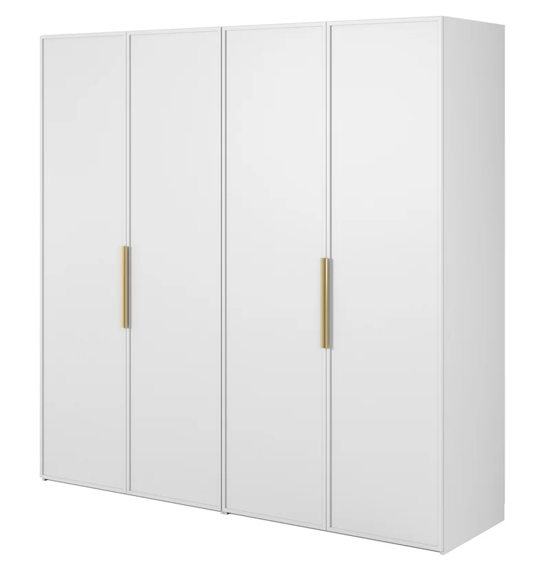 Vier­türiger Schrank Frame mit zwei Kleiderstangen, 200 cm, Weiß