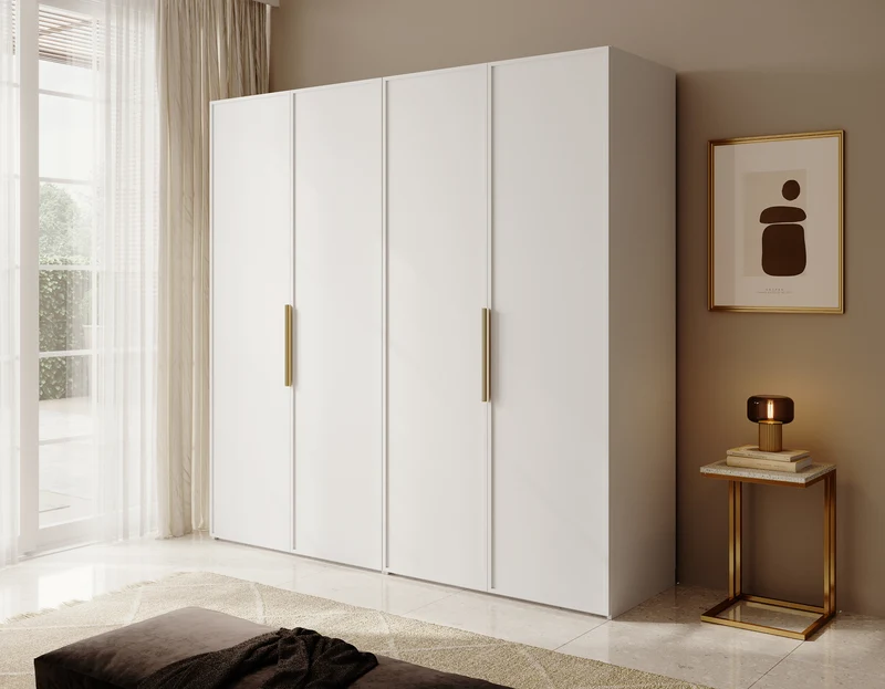Vier­türiger Schrank Frame mit zwei Kleiderstangen, 200 cm, Weiß
