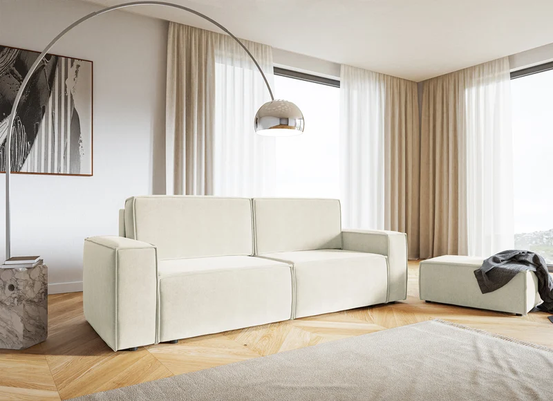 Pouf Copertino 65x90 cm cremefarbener Velours, hydrophob