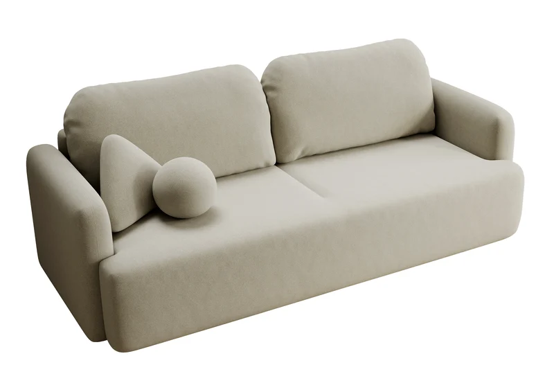 Dreisitziges ausklappbares Sofa Lambina mit Stauraum, beige, pflegeleichter Velours