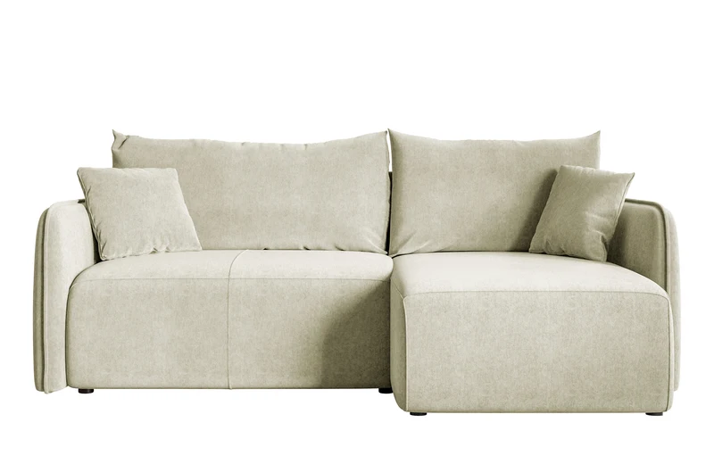 Ecksofa mit Schlaffunktion Mamla, L-förmig, cremefarben, mit Stauraum, hydrophobes Samt, universell einsetzbar