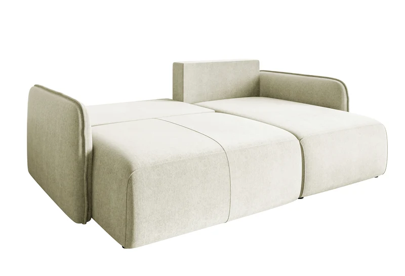 Ecksofa mit Schlaffunktion Mamla, L-förmig, cremefarben, mit Stauraum, hydrophobes Samt, universell einsetzbar