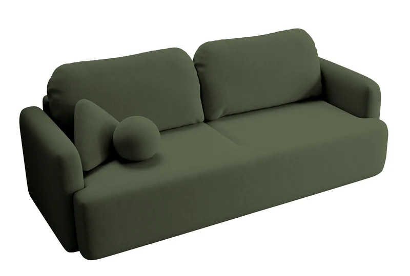 Drei-Sitzer-Schlafsofa Lambina mit Stauraum, olivgrüner Samt, pflegeleicht