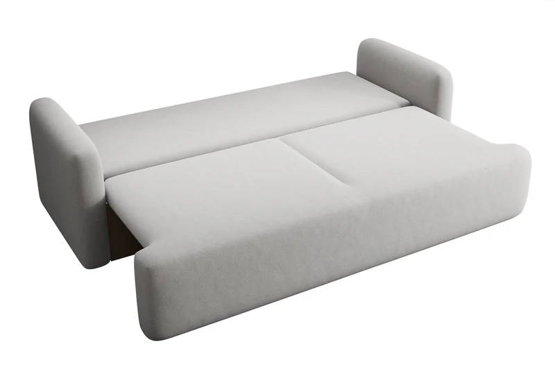 Dreisitziges ausklappbares Sofa Lambina mit Stauraum, grauer Samt, pflegeleicht
