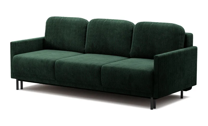 Dreisitziges ausklappbares Sofa Hamiel mit Stauraum, dunkelgrüner Cord