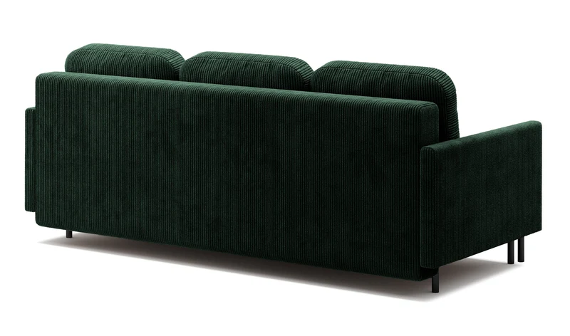 Dreisitziges ausklappbares Sofa Hamiel mit Stauraum, dunkelgrüner Cord