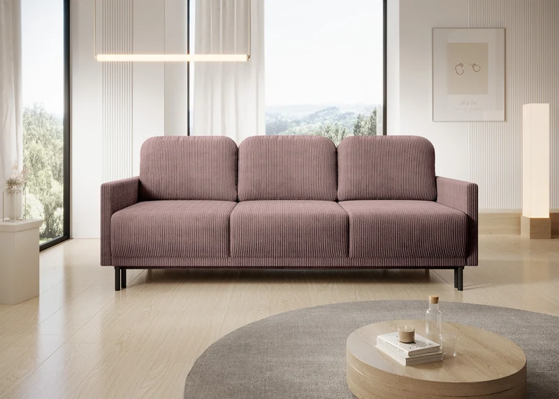 Dreisitziges ausklappbares Sofa Hamiel mit Stauraum, fliederfarbener Cordstoff