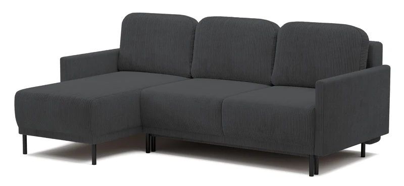 Ausziehbare Eckcouch Hamiel, L-förmig, mit Stauraum, universell, blau-grau, Cordstoff