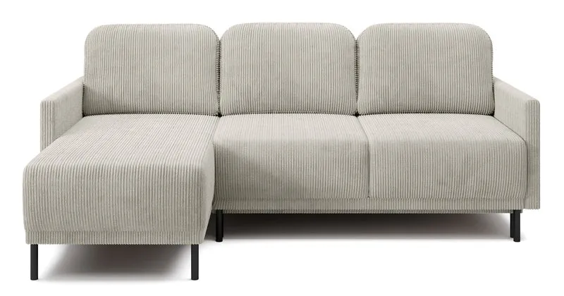 Ausziehbare Eckcouch Hamiel, L-förmig, mit Stauraum, universell, hellbeige Cordstoff