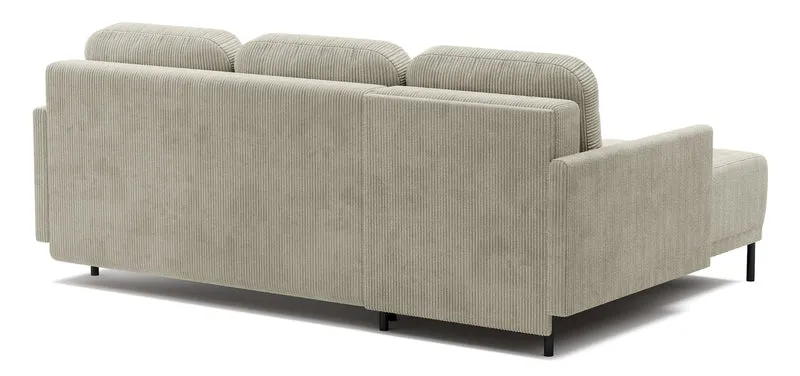 Ausziehbare Eckcouch Hamiel, L-förmig, mit Stauraum, universell, hellbeige Cordstoff