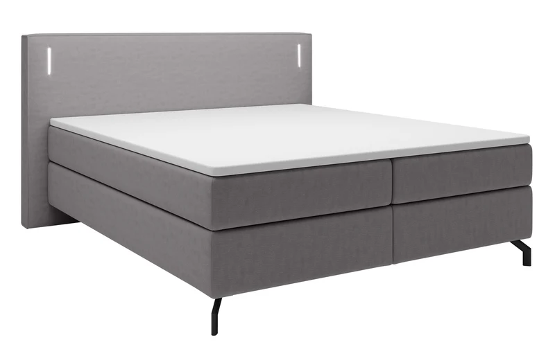 Kontinentalbett Lanko 180x200 cm mit Topper und Beleuchtung, grauer Samt