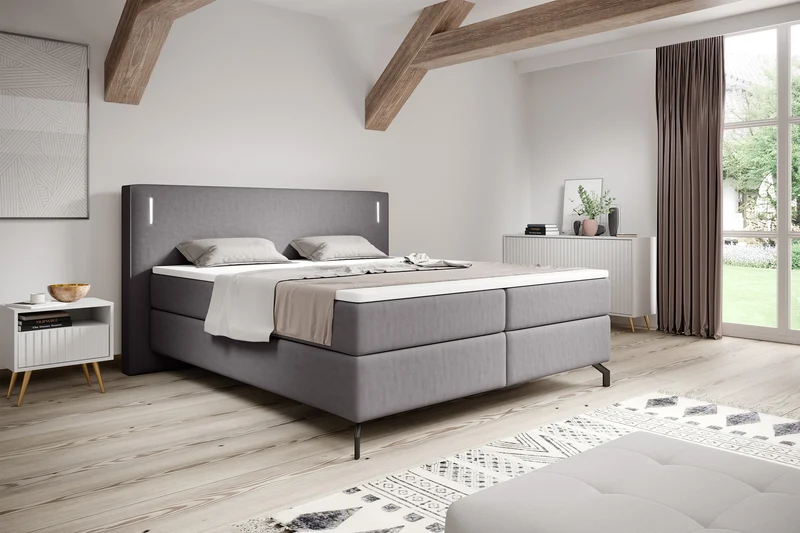 Kontinentalbett Lanko 180x200 cm mit Topper und Beleuchtung, grauer Samt