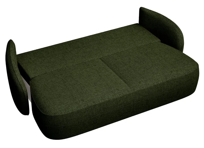 Dreisitziges ausklappbares Sofa Savoy mit Stauraum, olivgrünes Geflecht