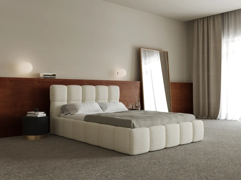 Polsterbett 180x200 cm Cloudy mit Stauraum hellbeige Flechtmuster Metallrahmen