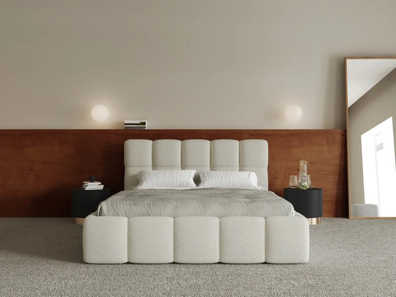 Polsterbett 180x200 cm Cloudy mit Stauraum hellbeige Flechtmuster Metallrahmen
