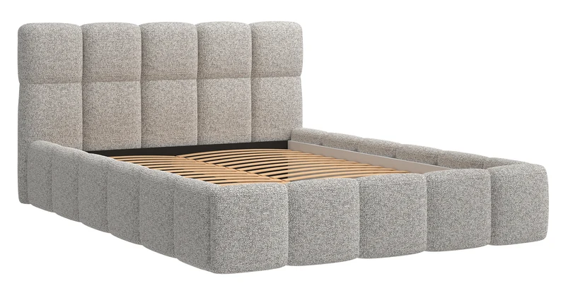 Gepolstertes Bett 160x200 cm Cloudy in grau-beige mit Flechtmuster, Holzlattenrost