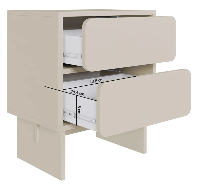 Nachttisch Wuwu mit zwei Schubladen, 50 cm, grau-beige