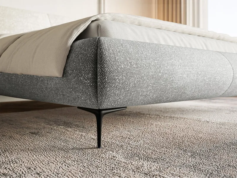 Gepolstertes Bett 160x200 cm Ovalle mit Stauraum, Metallrahmen, grauer Chenille, schwarze Beine