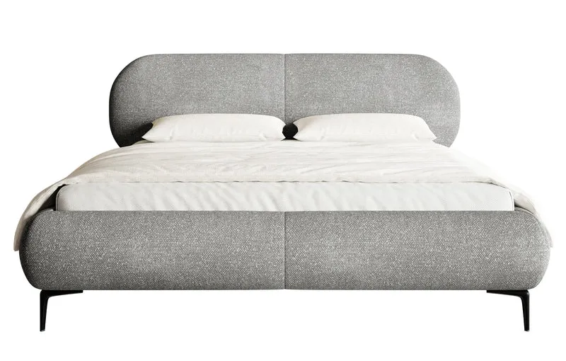 Gepolstertes Bett 160x200 cm Ovalle mit Stauraum, Metallrahmen, grauer Chenille, schwarze Beine