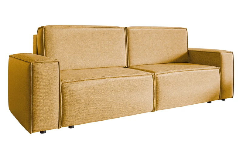 Dreisitziges ausklappbares Sofa Copertino in Senfgelb, leicht zu reinigendes Geflecht
