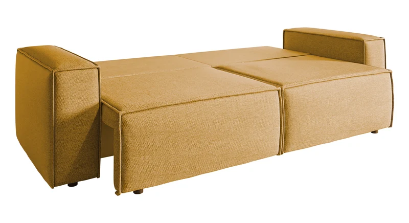 Dreisitziges ausklappbares Sofa Copertino in Senfgelb, leicht zu reinigendes Geflecht