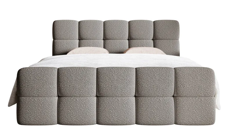 Kontinentalbett 160x200 cm Cloudy mit Stauraum und Topper, graues Bouclé