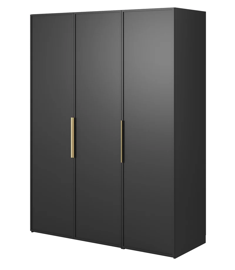 Drehtürenschrank Frame mit drei Türen, zwei Kleiderstangen, 150 cm, Schwarz