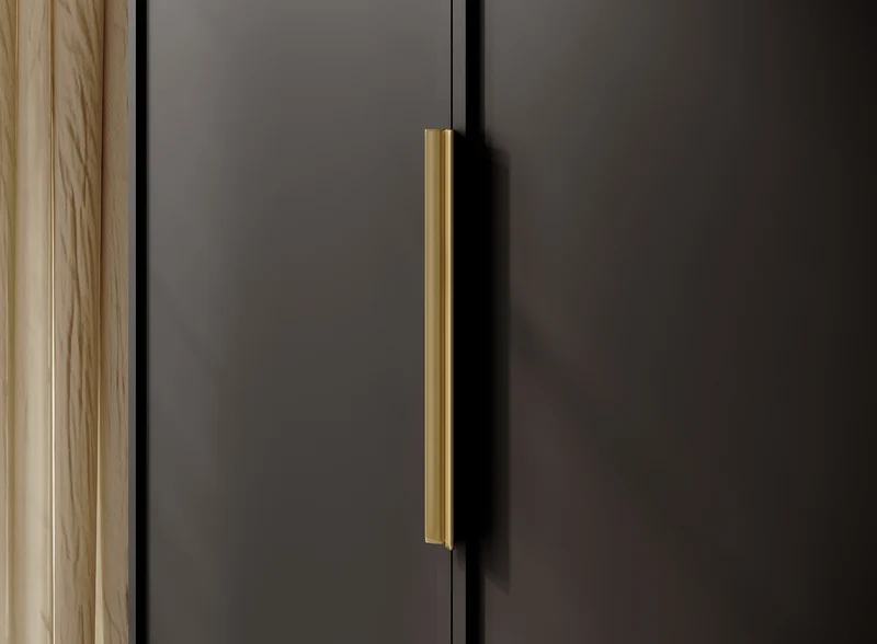 Vier­türiger Frame-Kleiderschrank mit zwei Kleiderstangen und Regalen, 200 cm, Schwarz