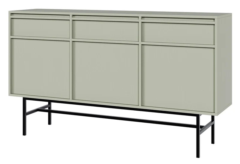 Drehtür-Kommode Evo mit Schubladen und Gestell 154 cm Salbeigrün