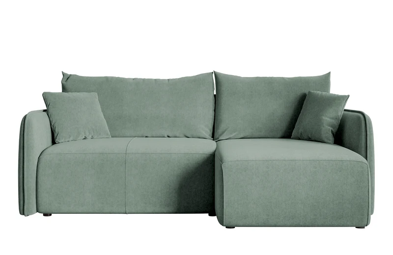 Ecksofa mit Schlaffunktion Mamla, L-förmig, salbeigrün, mit Stauraum, hydrophobes Samt, universell einsetzbar