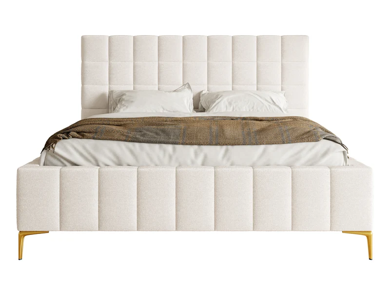 Polsterbett 160x200 cm Szejlo mit Stauraum, Metallrahmen, cremefarbenes Chenille