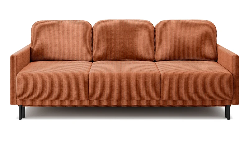 Dreisitziges ausklappbares Sofa Hamiel mit Stauraum, kupferfarbener Cord