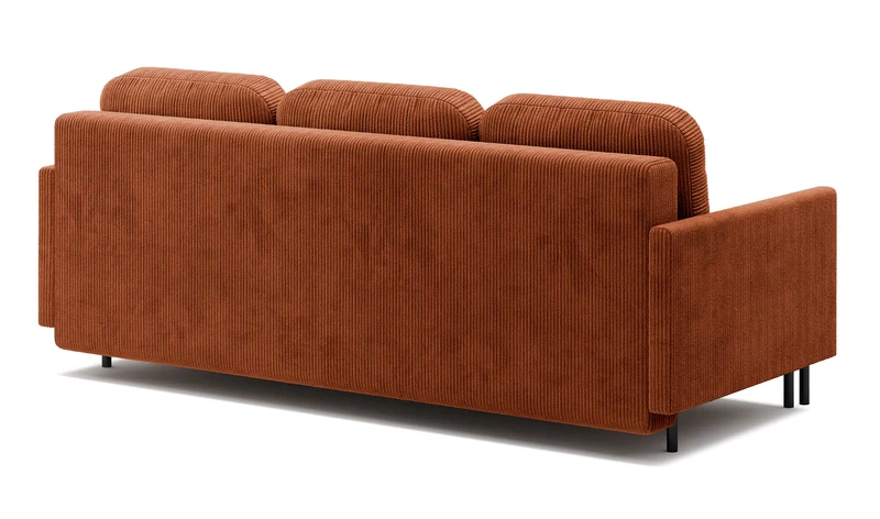 Dreisitziges ausklappbares Sofa Hamiel mit Stauraum, kupferfarbener Cord