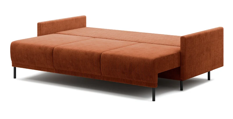 Dreisitziges ausklappbares Sofa Hamiel mit Stauraum, kupferfarbener Cord