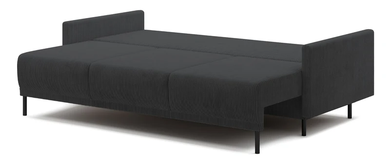 Dreisitziges ausklappbares Sofa Hamiel mit Stauraum, blau-grau Cordstoff