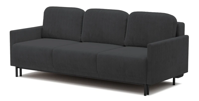 Dreisitziges ausklappbares Sofa Hamiel mit Stauraum, blau-grau Cordstoff