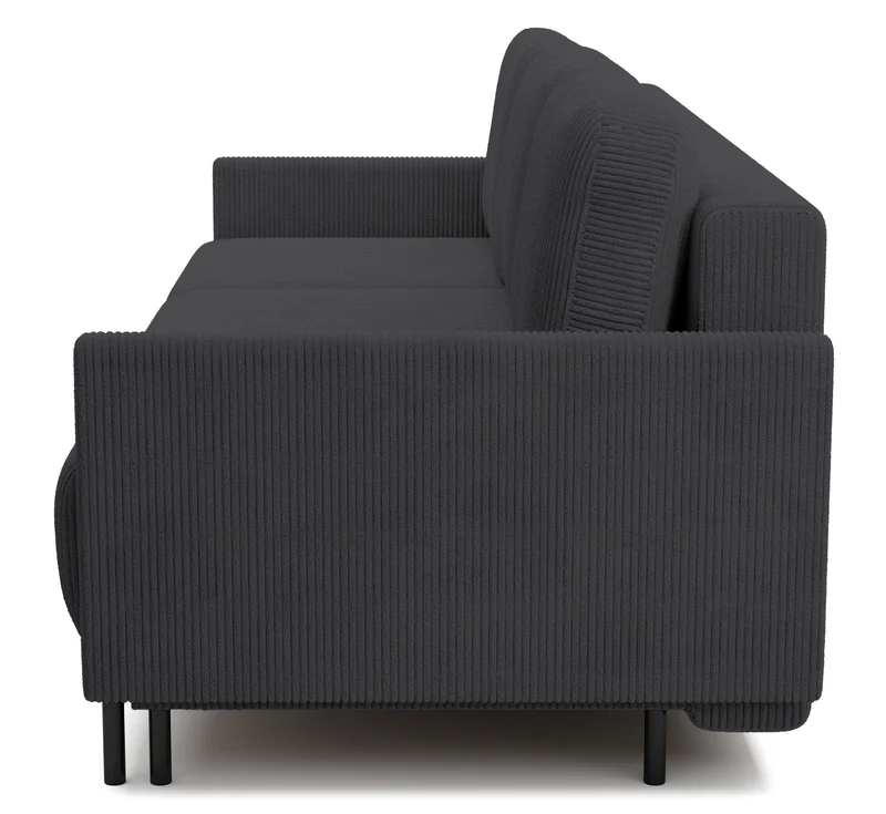Dreisitziges ausklappbares Sofa Hamiel mit Stauraum, blau-grau Cordstoff
