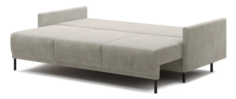 Dreisitziges Klappsofa Hamiel mit Stauraum, hellbeiger Cordstoff