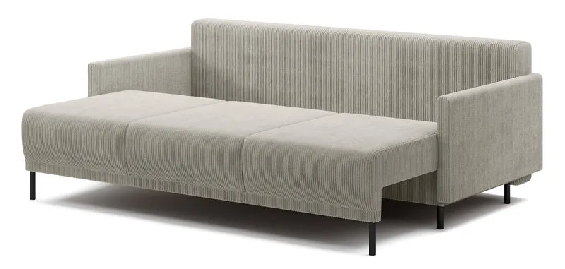 Dreisitziges Klappsofa Hamiel mit Stauraum, hellbeiger Cordstoff
