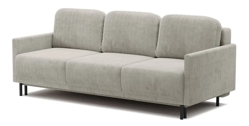 Dreisitziges Klappsofa Hamiel mit Stauraum, hellbeiger Cordstoff