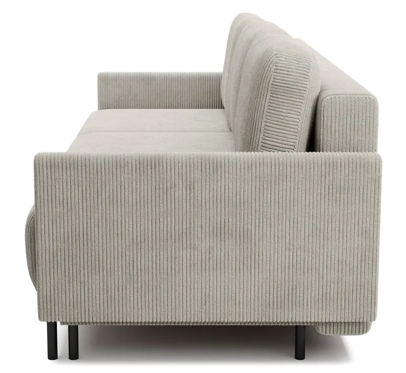 Dreisitziges Klappsofa Hamiel mit Stauraum, hellbeiger Cordstoff