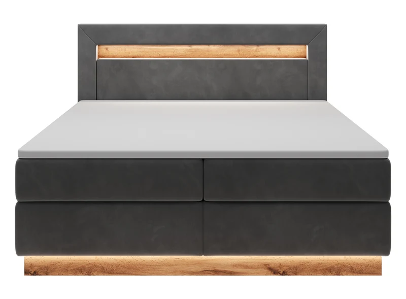 Kontinentales Bett Promie 140x200 cm mit Topper und Beleuchtung, grafischer Samt