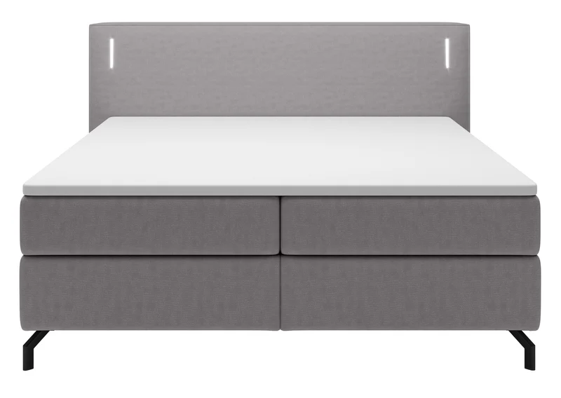 Kontinentales Bett Lanko 140x200 cm mit Topper und Beleuchtung, grauer Samt