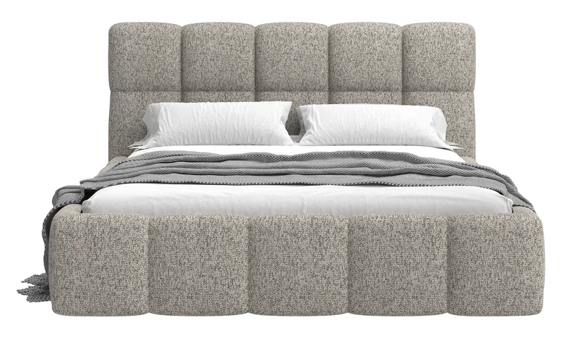 Polsterbett 140x200 cm Cloudy dunkelbeige Webmuster mit Holzlattenrost