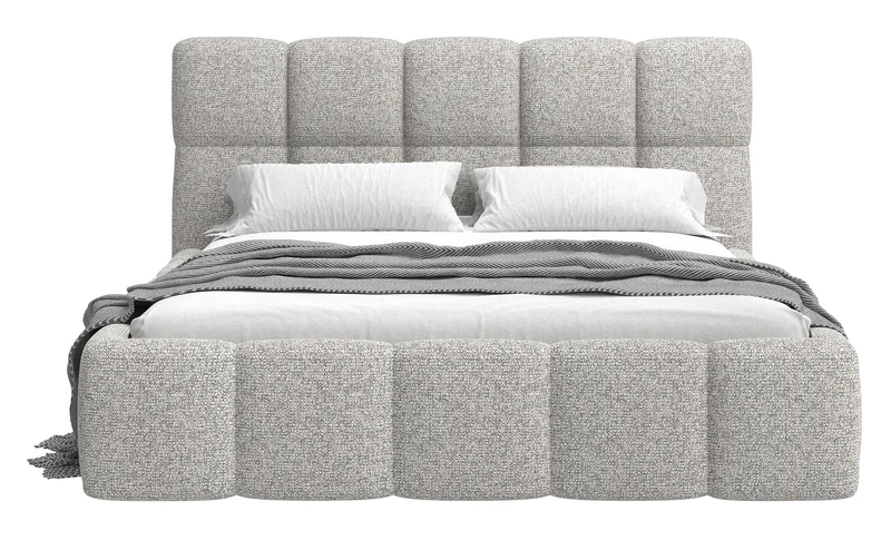 Polsterbett 180x200 cm Cloudy mit Stauraum, grau-beige Geflecht, Metallrahmen