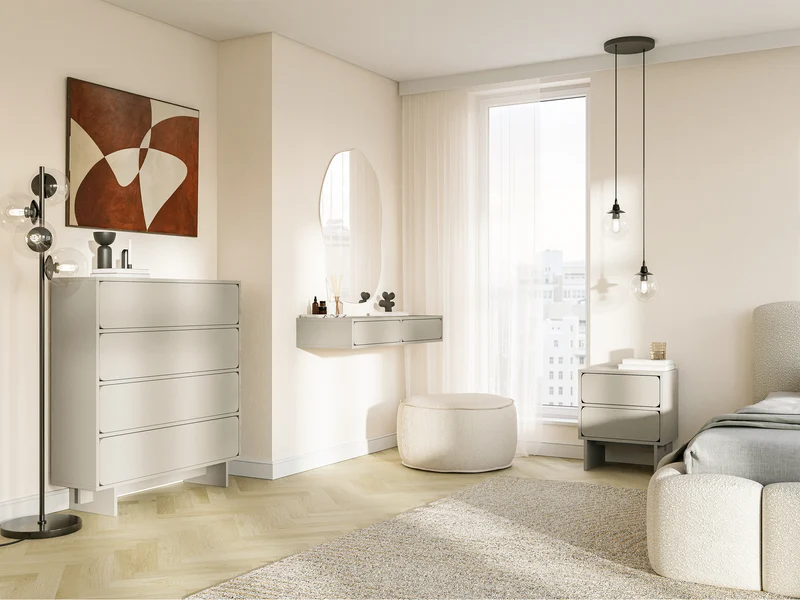 Kommode Wuwu mit vier Schubladen, 101 cm, grau-beige