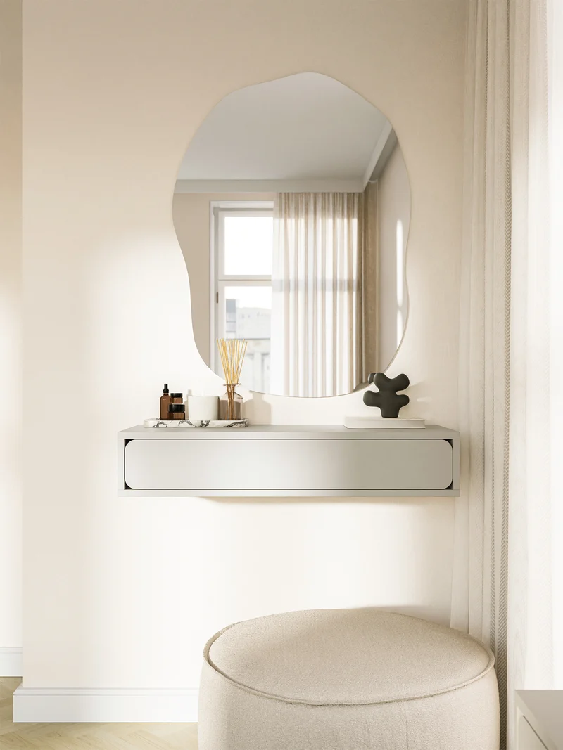 Hängende Konsole Wuwu mit einer Schublade, 90 cm, grau-beige